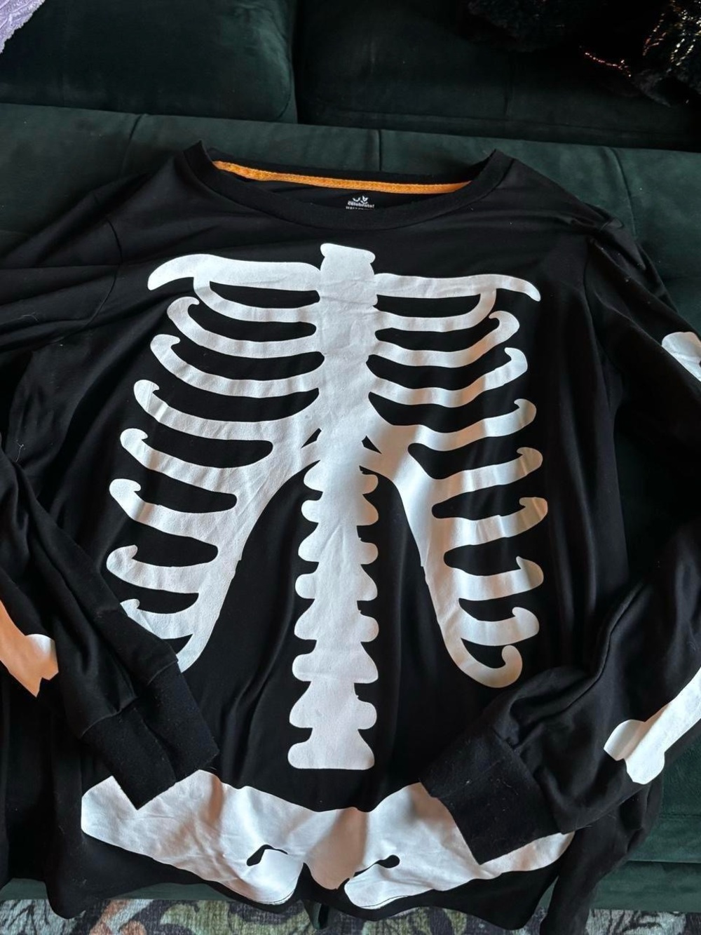 Black Glow-In-The-Dark Skeleton Print Long Sleeve Shirt